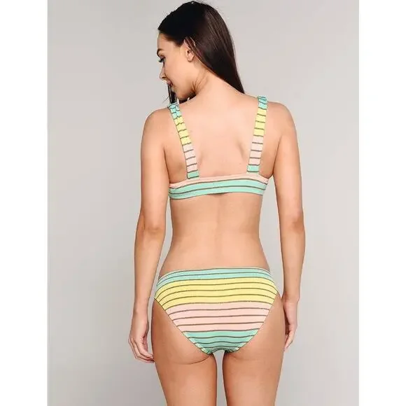 Trina Turk Lurex Stripe Bikini Bralette Top Pastel Stripe Swim Size 6 Pink Teal - Picture 12 of 16